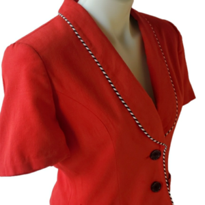 Vintage Red tapered blazer with piping and shoulder pads